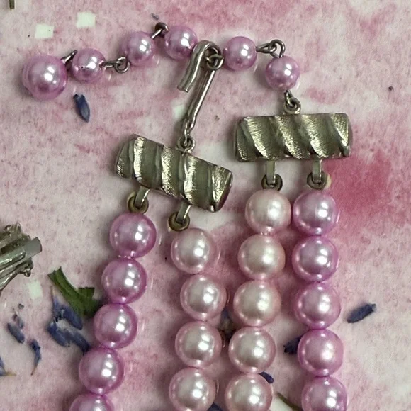 Vintage Beaded Necklace and Earrings Pink Japan - Picture 5 of 9